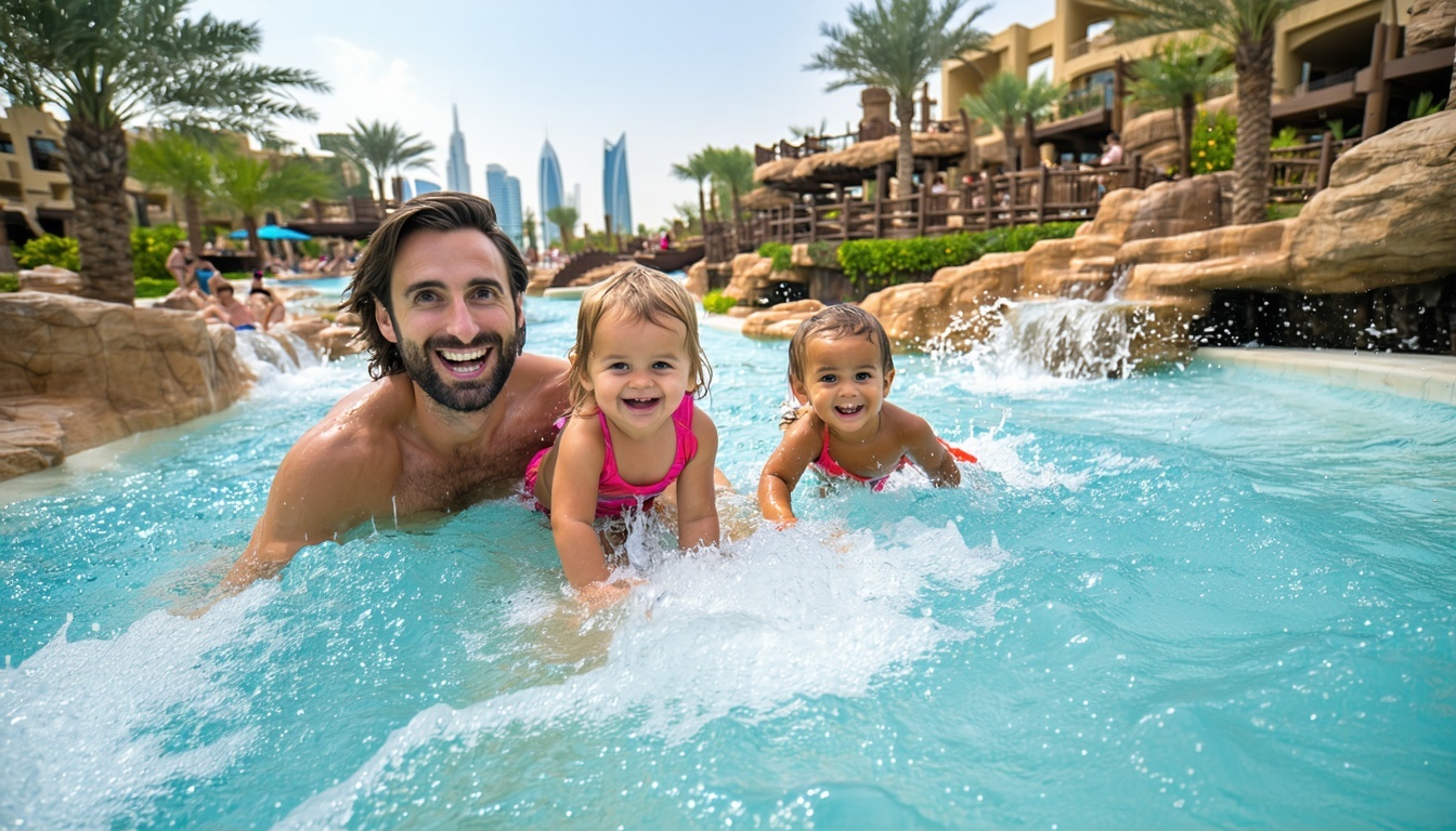 Family enjoying lazy river at Aquaventure World Dubai